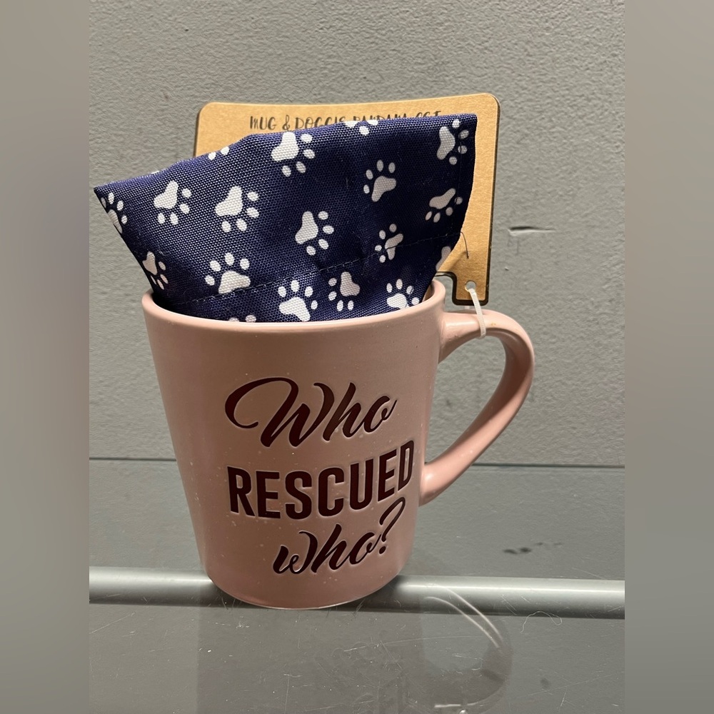 Who Rescued Who Large Mug With Bandana for your Furry Companion